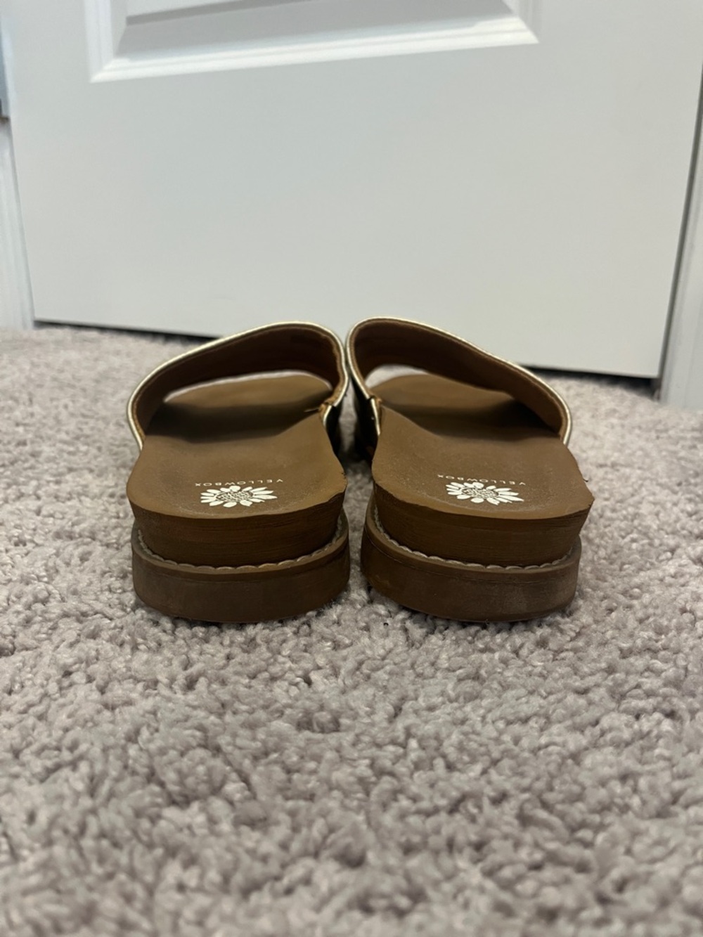 Yellow Box Metallic Gold Slide Sandals with Wide Textured Strap - Picture 3 of 6